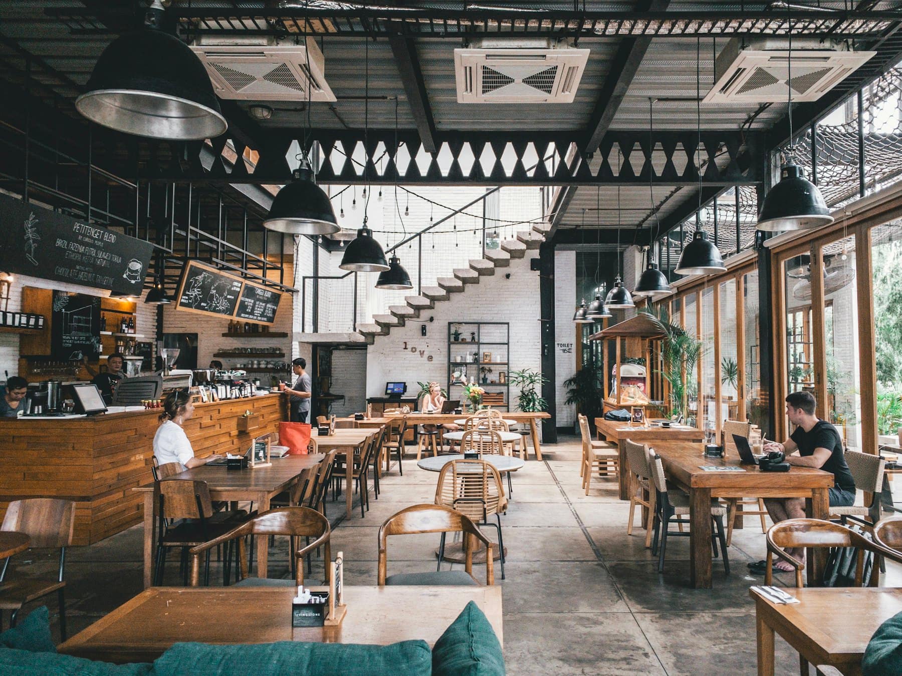 A restaurant floor set for the evening